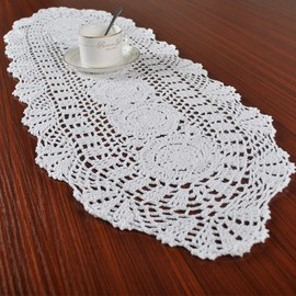 Yizunnu Handmade White Cotton Lace Oval Table Runner 30x120cm