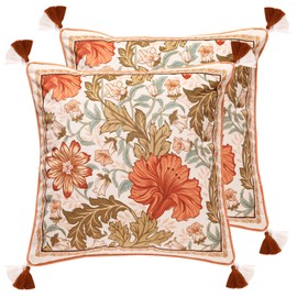 bilin gaier Throw Pillow Covers Pack of 2,Orange Floral Farmhouse with Wild Flowers Pattern Cozy Velvet Pillowcases,Decoration Square Pillows Cushion Covers for Couch Sofa Bed Car Chair,18"x18"