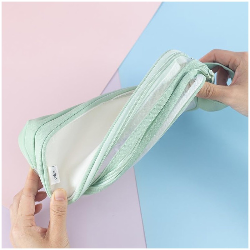 Large Clear Mesh Pencil Case Pouch, 2 Compartment Pen Bag