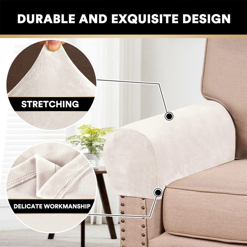 PrinceDeco 2 Pack Thick Velvet Stretch Armrest Covers for Chairs