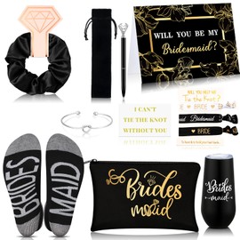 Yexiya 13 Pcs Bridesmaid Proposal Gifts Set Will You Be My Bridesmaid Gift 6 oz Stainless Steel Wine Tumbler Socks Scrunchie Pen for Engagement Wedding Bachelorette Party Supply(Fresh)