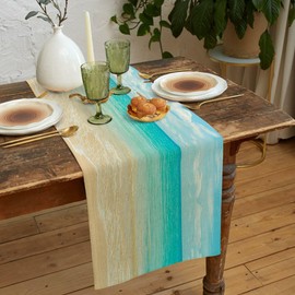 Summer Ocean Beach Table Runner, Blue Tropical Sea Water for Family Dinner Wedding Outdoor Indoor Party Table Decorations，13X72Inch