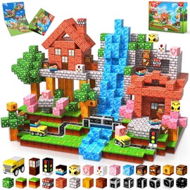 GraceDuck Magnetische Bausteine 100 Teile Bauspielzeug Grünland und Straße Magnetbausteine Montessori kreative magnetisches Spielzeug ab 3-9 Jahre Junge und Mädche magnetic Blocks Geschenke für Kinder