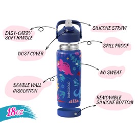 DLOCCOLD 18oz Insulated Water Bottle with Leak Proof Straw Lid, Double Wall Vacuum Stainless Steel Water Bottle with Silicone Boot, Reusable Tumbler for Travel