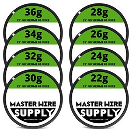 Nichrome 80 Wire Sample Pack 25' each 22,24,26,28,30,32,34,36 Gauge