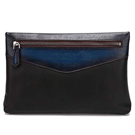 TERSE Wrist Bag Men's Leather Clutch Bag Casual Business Waterproof Handbag for Men, blue, Casual