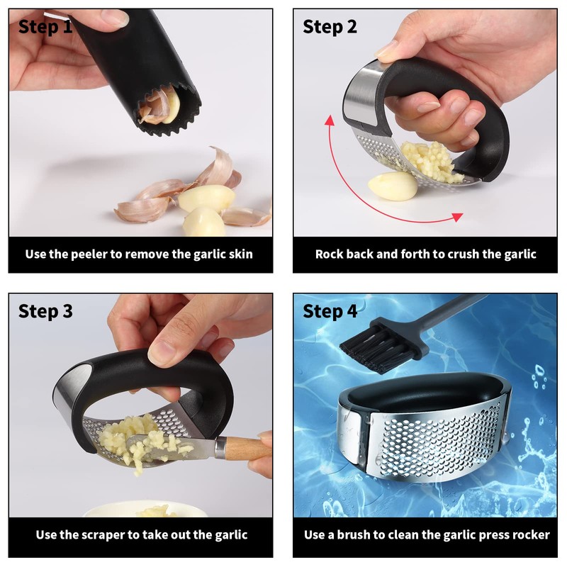 2 Pack Garlic Press Rocker, Stainless Steel Garlic Mincer with