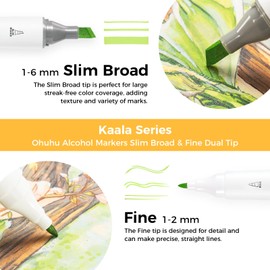 Ohuhu Alcohol Markers 108 Set: Dual Tip Fine & Slim Broad Alcohol-based Refillable Art Markers for Artist Adult Coloring Illustration Drawing Manga 108 Colors - Kaala Series