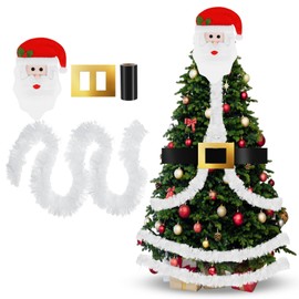 Syhood 5 Pcs Large Christmas Tree Topper Santa Tree Topper White Garland Belt Gold Snap Cutouts for Xmas Trees Ornament Holiday Party Decoration Supplies