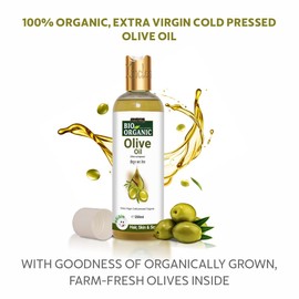 Indus Valley Bio Organic Pure Extra Virgin Olive, Polyphenol-Rich Olive Oil, 100% Pure and Cold-Press Oil for Sculp Massage, for Skin & Hair Care - (200ml) | Naturally Gluten-Free
