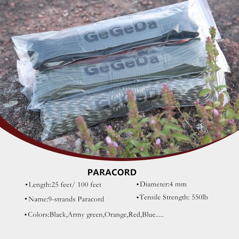GeGeDa Paracord 9 Core 550 Cuerda de paracaídas para acampar,
