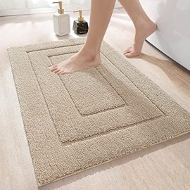 DEXI Bathroom Rug Mat, Extra Soft Absorbent Premium Bath Rug, Non-Slip Comfortable Bath Mat, Carpet for Tub, Shower, Bath Room, Machine Wash Dry, 16"x 24", Beige
