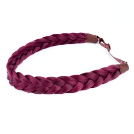 BOBIYA 2 Strand Synthetic Hair Braided Headband Classic Chunky Plaited Braids Elastic Stretch Hairpiece for Women Girl Beauty Accessory (Light Plum)