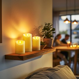 5plots Rechargeable Flameless Candles, Battery Operated LED Candles, Electric Candles with Remote and Timers, Wax-Like Plastic, Ivory, 3Pack, 3" x 4"5" 6", for Home Decor