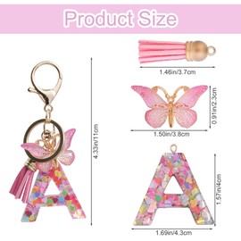 ORUZA Alphabet Initial Letter Keychain, Pink Initial Letter Keyring with Butterfly Tassel Pendant Resin Letter Key Ring for Women Wallet Purses Letter A