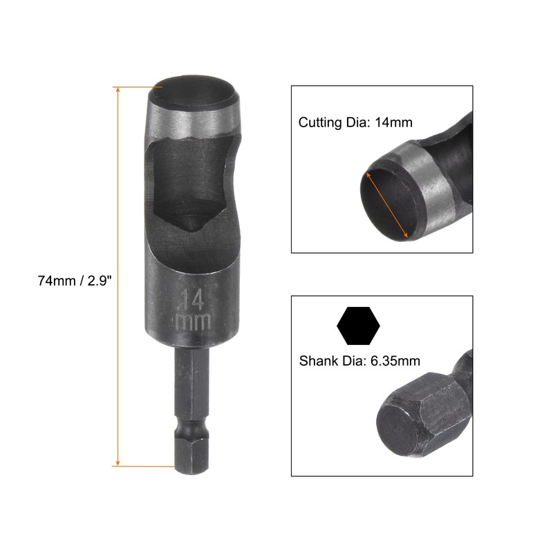 sourcing map Leather Hollow Punch Hex Shank for Drills, 14mm