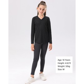 Stelle Youth Girls Athletic Performance Long Sleeve Shirts V Neck Moisture Wicking Base Layer Undershirt(Black+White,M)