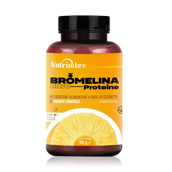 NUTRIMBRE® Ultra Forte Bromelain - 120 cps - High Potency Natural Digestive Enzyme Supplement to Improve Digestion and Athletic Performance - Strong Draining Anti-Cellulite - 2500 GDU/g