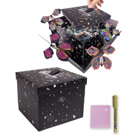 Butterfly Explosion Gift Box, Exploding Gifts Box with 4Pcs Butterflies, Flying Butterfly, Surprise Gift for Birthday, Christmas, Wedding, Thanksgiving,Black