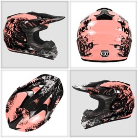 Dirt Bike Helmets Youth Motocross, Motorcycle, BMX, ATV, Off-Road, Kids Four Wheeler, Moutain Bike Helmets Dot Approved (Goggles Gloves Faceshield) (LightPink, Small)