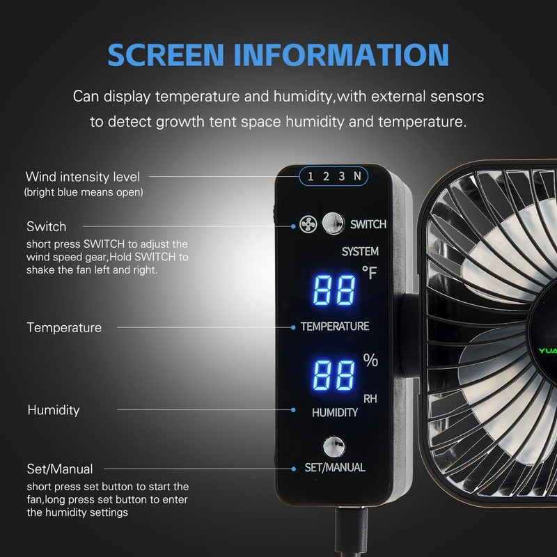 YUANWEITECH 2-Pack 4” Fixed Clip Fan, 4 Speed Control, USB