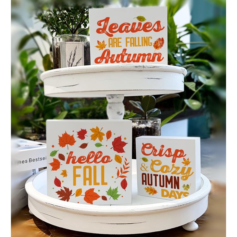 3 Pcs Fall Tiered Tray Decor Hello Fall Sign Home