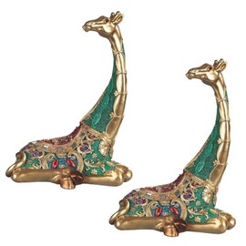 ICE ARMOR 2-PC Gift Set 10" H Green Giraffe Sitting Figurine Statue Sculpture Ornament Decoration Home/Room Decor for Housewarming, Holidays, Christmas Special