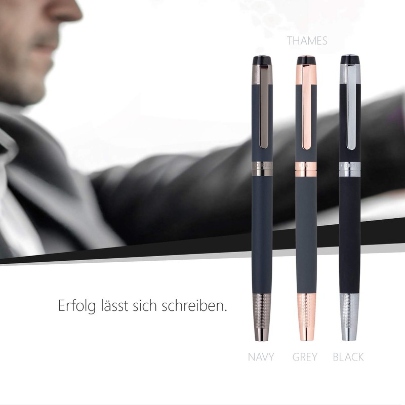 Cerruti 1881 "THAMES" Rollerball Pen Black | Stainless Steel Writing