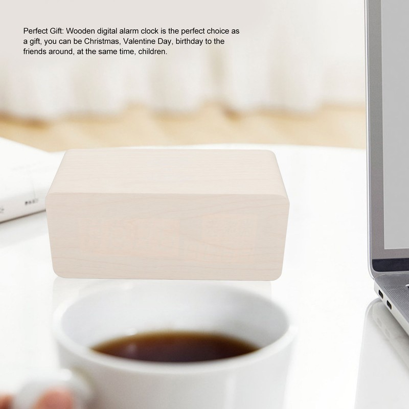 Digital Wooden Alarm Clock Wireless Charging Weekend Mode Dual Alarm