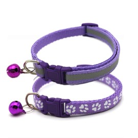 Purple Puppy Collar with Bell, 2-Pack Basic & Reflective Cat Collar with Bells for XXS Xs Small Pet Female Dogs Tiny Kitten Girls Animal, Neck 7-12 inch