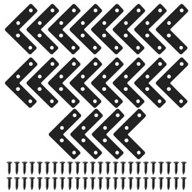 Litoexpe 20 Pcs L Shape Flat Mending Plates 50mm x 50mm (2" x 2"), Stainless Steel L Brackets with Screw, Right Angle Bracket for Wood Matte, Black