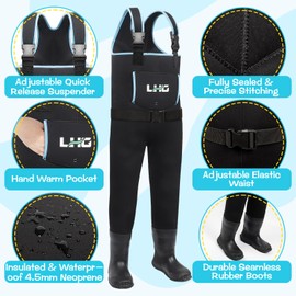 LHG Waders for Kids Waterproof Neoprene Chest Waders Insulated Hunting Fishing Youth Waders for Boy Girl, 4/5 Little Kid in Black