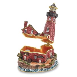 Diamond2Deal Bejeweled Beacon Red Brick Lighthouse Trinket Box Luxury