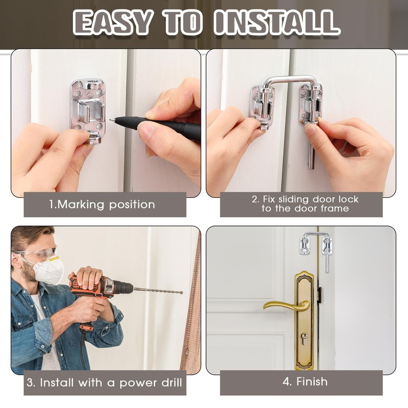 Hicarer 4 Pcs Sliding Glass Door Lock French Door Latch