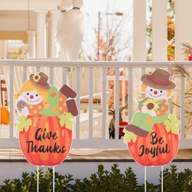2pcs Fall Scarecrow Yard Stakes, Harvest Scarecrow Decorations with Stakes Autumn Outdoor Lawn Garden Yard Porch Supplies for Thanksgiving Decorations