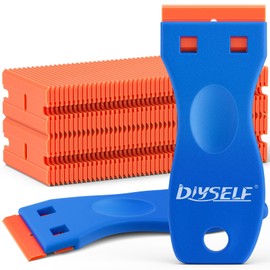 DIYSELF 2 Pack Plastic Razor Blade Scraper, Extra 100Pcs Plastic Razor Blades Refills, Plastic Scraper Tool, Razor Scraper Tool, Blade Scraper Tool for Removing Vinyl, Decals, Stickers, Labels, Glue