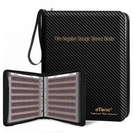 eTone Film Negative Storage Kit, Black PU Leather Album with 50Pcs 35mm Film Acid-Free Sleeves, 13.18x7.08x1.96 Inch, Triple Ring Binder Box