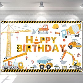 Avezano Construction Birthday Backdrop Yellow Construction Happy Birthday Banner Excavator Boy's Birthday Decorations 70.8 x 43.3 Inch