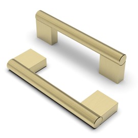 FURNIWARE Pack of 10 Cabinet Handles, Knurled Furniture Handle, Brushed Brass, Hole Spacing 96 mm, Kitchen Handles, Drawer Handles, Furniture Handles, Kitchen Cabinets