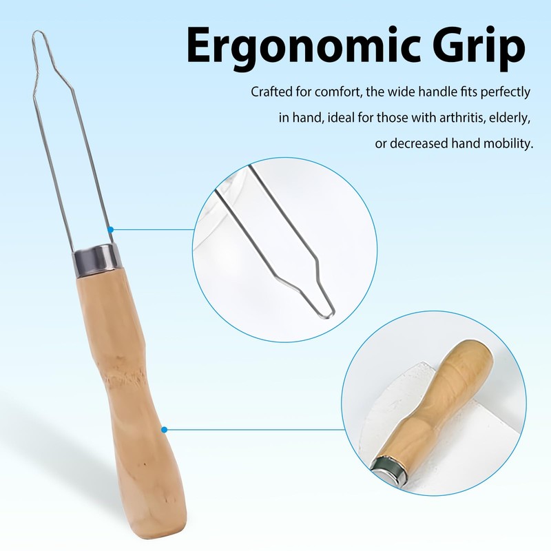 3-Pack Button Hook Assist Device with Easy-Grip Wooden Handle for