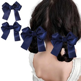 GFun Hair Ornament, Ribbon, Small, Children, Satin, Cheer, Set of 2, Clip, Hair Accessories, Cheer, Motivation, Sports Events, Sports Festivals, Graduation Ceremonies, Recitals, Blue
