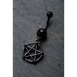 Pierced Owl 14GA 316L Stainless Steel Pentacle Dangling Double Jeweled Belly Button Ring, Stainless Steel, Cubic Zirconia, cubic zirconia