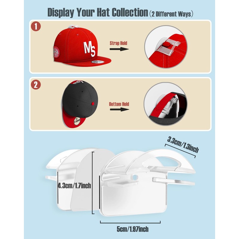 MSKEI Adhesive Hat Hooks for Wall, Baseball Caps Strong Holdr,