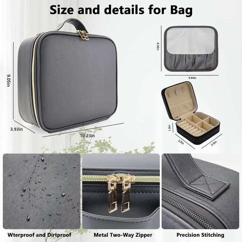 SLUMAZI Travel Makeup Bag with LED Mirror with 3 Lighted