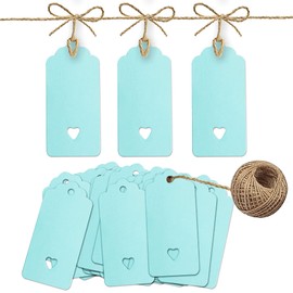 PCP 100 Pcs Gift Tags Kraft Paper Tags with 30m Jute Twine String for Arts & Craft, Luggage Label, Weddings, Valentines & Christmas, 300g/m² (Blue)