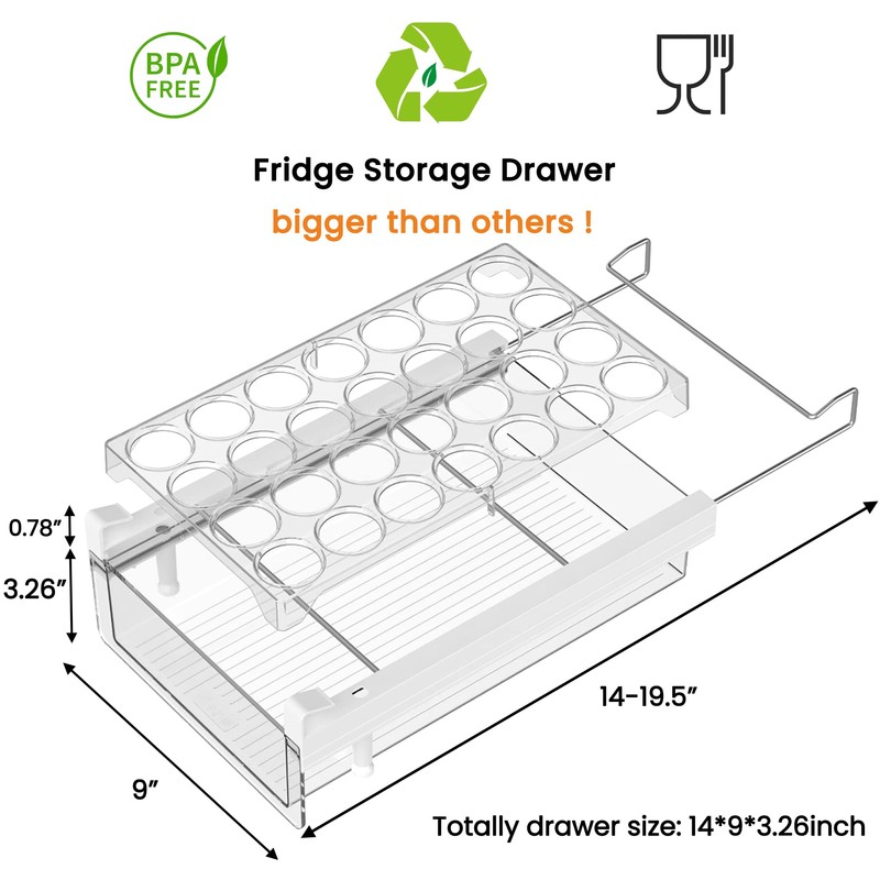 vacane Large Refrigerator Drawer with Removable 28 Grid Egg Tray,