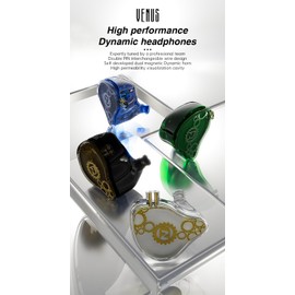 KAMINRUN ND Venus In-Ear Monitor Headphones, 10 mm Double Magnetic Dynamic Driver IEM Earphones, HiFi Wired Gaming Earbuds, 2 Pin Detachable Cable (Without Mic, Black, 3.5 mm Plug)