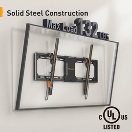 Perlegear UL-Listed Tilting TV Wall Mount for Most 37-82 inch TVs up to 132 lbs, Low Profile Tilt TV Mount Wall Bracket for Flat or Curved TVs, Fits 24”/18”/16” Studs, Max VESA 600x400mm, PGLT2