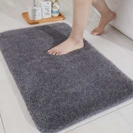 COSY HOMEER Bath Rugs for Bathroom Extra Thick - Anti-Slip Bath Mats Soft Plush Yarn Shaggy 100% Strong Mirco Polyeste Mat Living Room Bedroom Mat Floor Water Absorbent(Dark Grey,20x32 - Inches)
