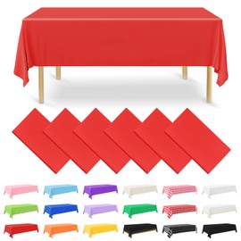 NACHLYNN 6 Pack Disposable Plastic Tablecloths 54 x 108 Inch Red Rectangle Table Cover for Holiday Party Engagement Weddings Baptism Birthday Decoration